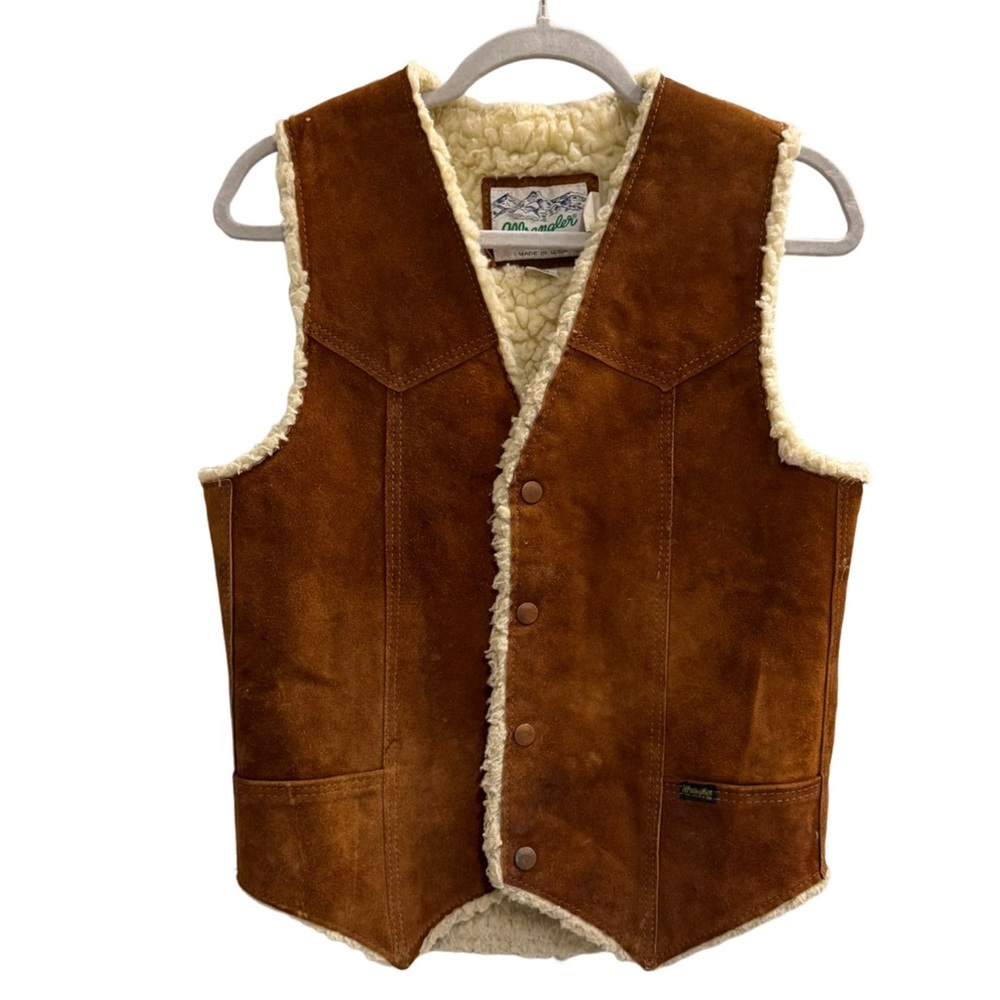 Vintage WRANGLER Western Leather Sherpa Lined Vest
Brown
Size Small